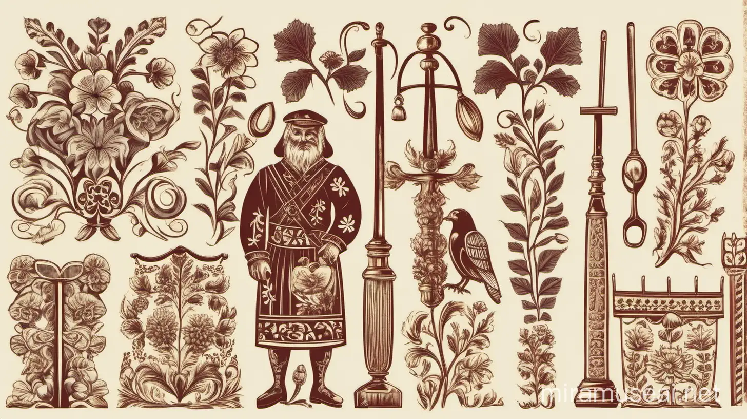 typical cultural heritage motifs of Finland, Germany and Poland