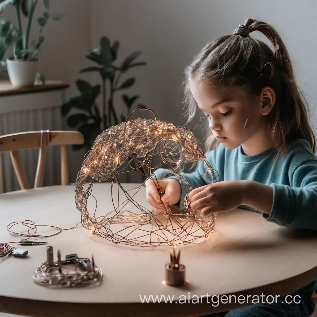 Creative-Girl-Crafting-Wire-Decoration-at-Table