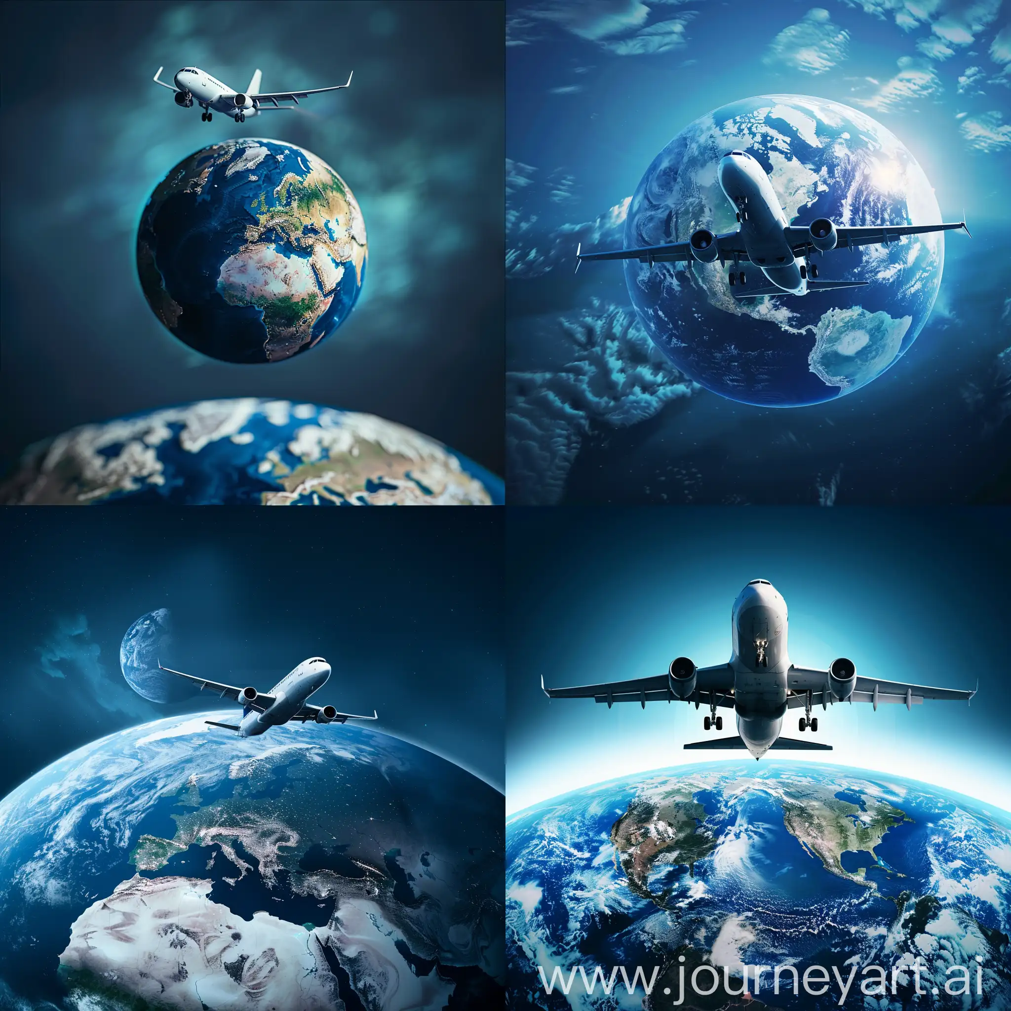 airplane flying around the globe
