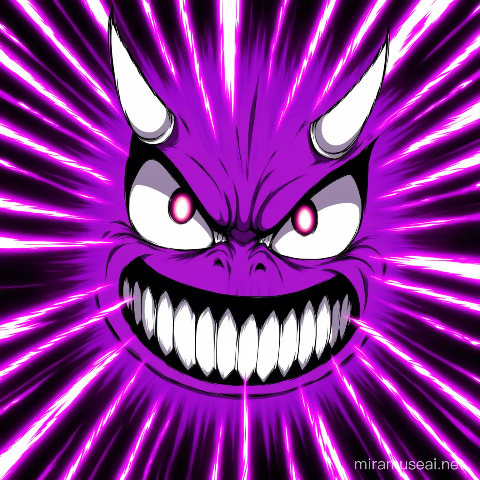 anime  demon rage face purple aura