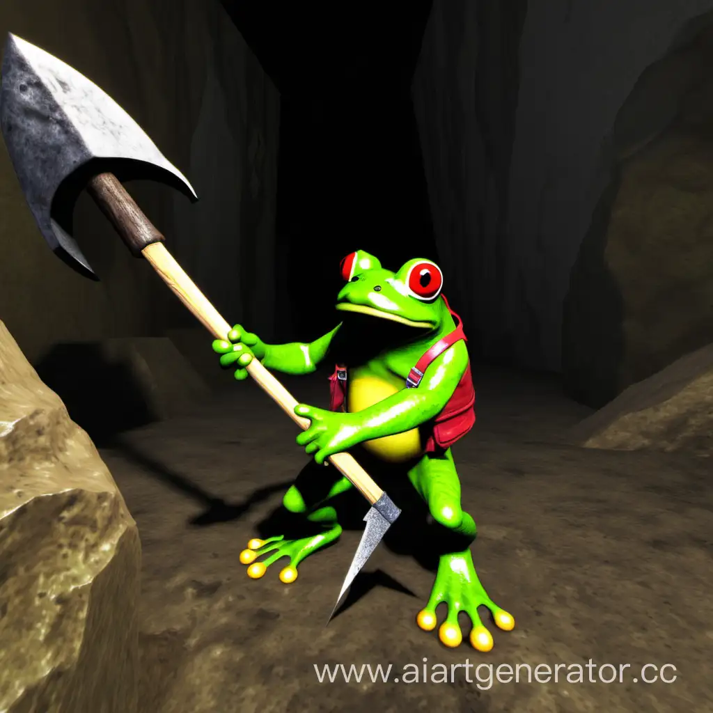 frog using pickaxe mining