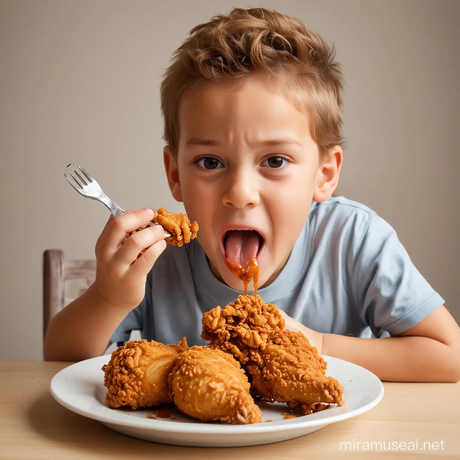 Kid eating fried chicken 
 