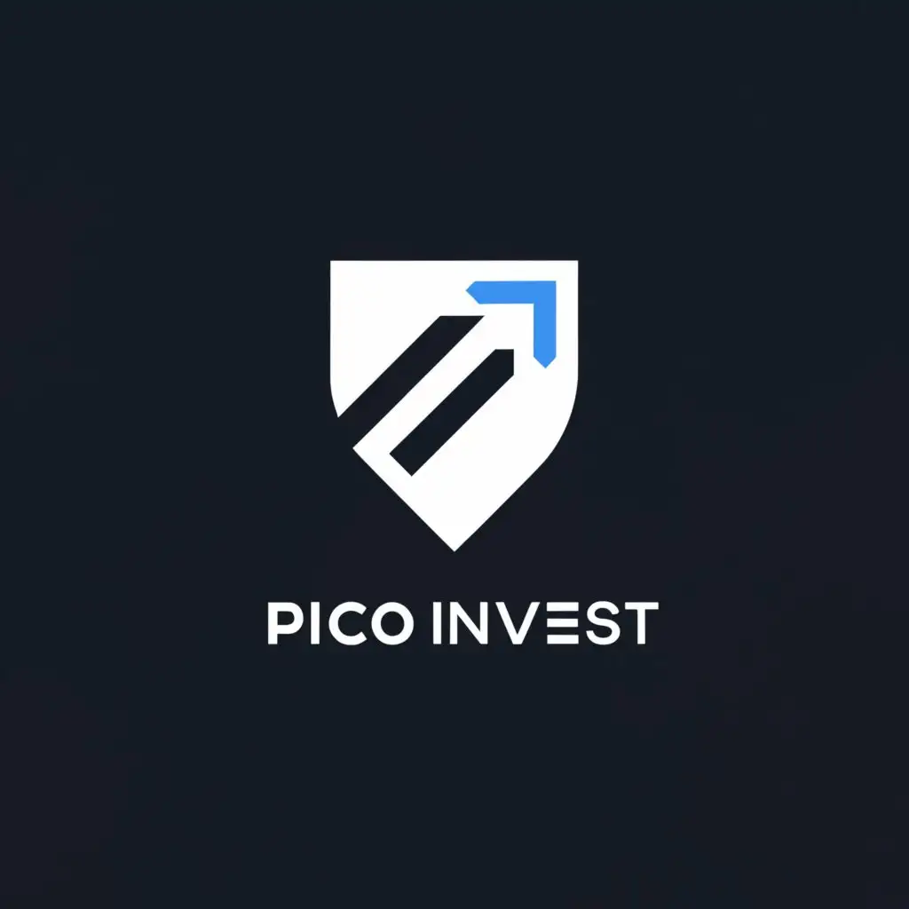 a logo design,with the text "PICO Invest", main symbol:P 
arrow 
shield,Minimalistic,be used in Finance industry,clear background
