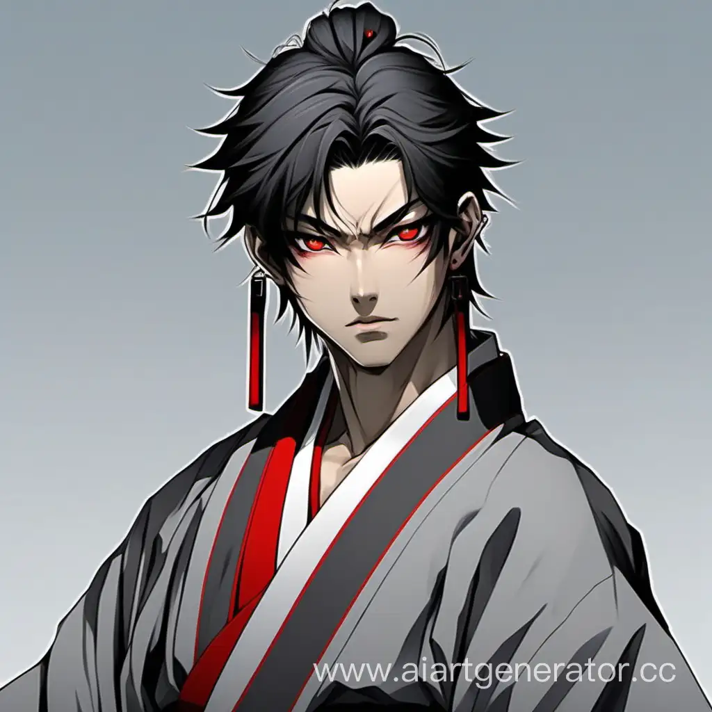 Japanese-Man-in-Stylish-Kimono-with-Striking-Red-Eyes-and-Earrings