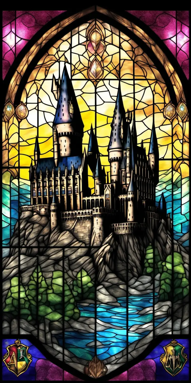 Harry Potter Hogwarts Castle Stained Glass Artwork