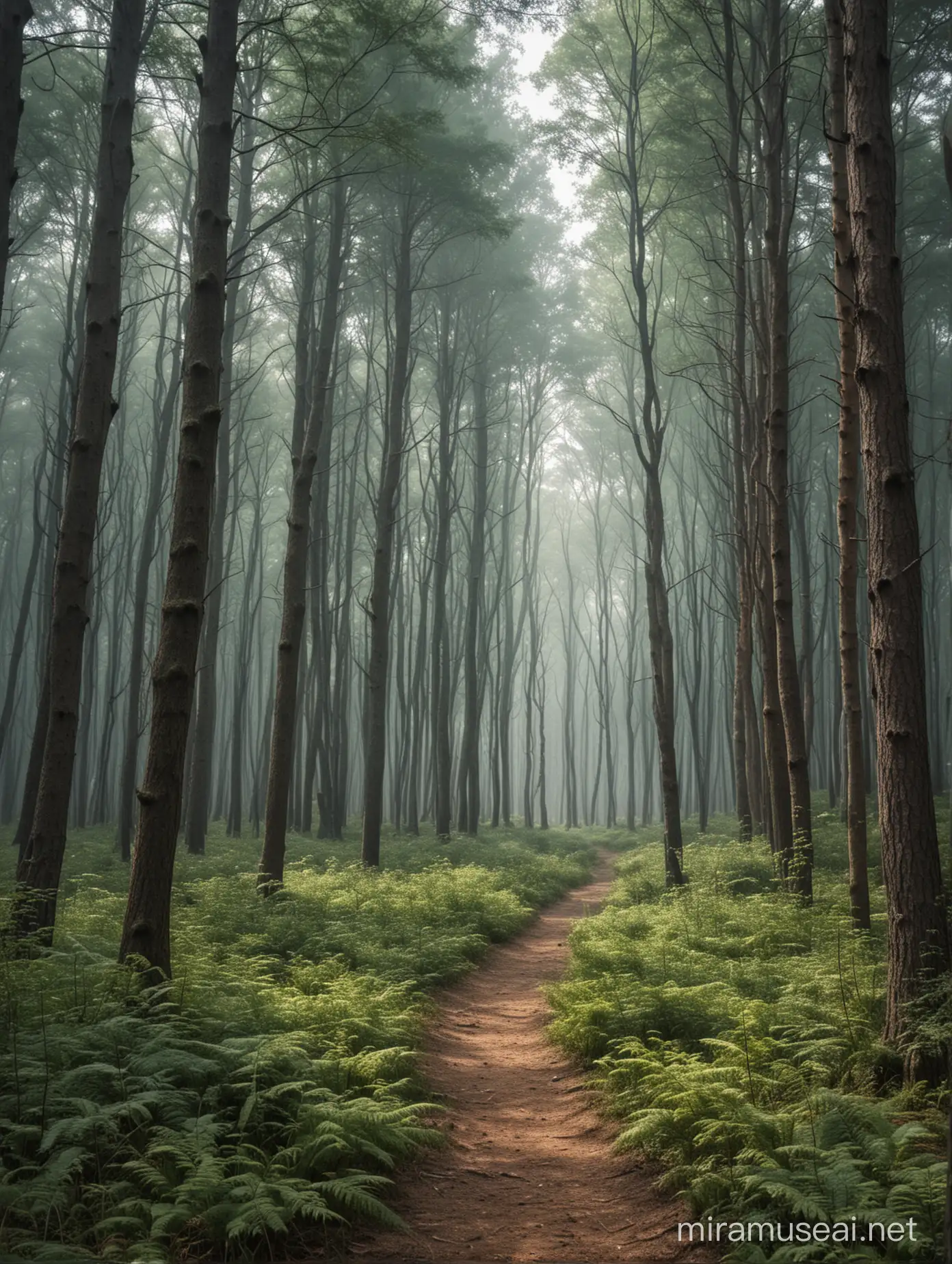 Lush Forest Landscape Bathed in Daylight