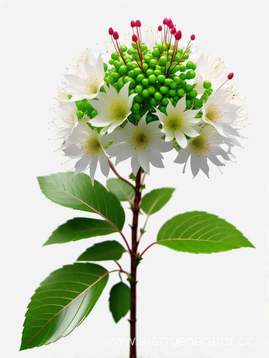 Vibrant-Wild-Flowering-Shrubs-in-8K-Big-Blossoms-with-Fresh-Green-Leaves-on-White-Background