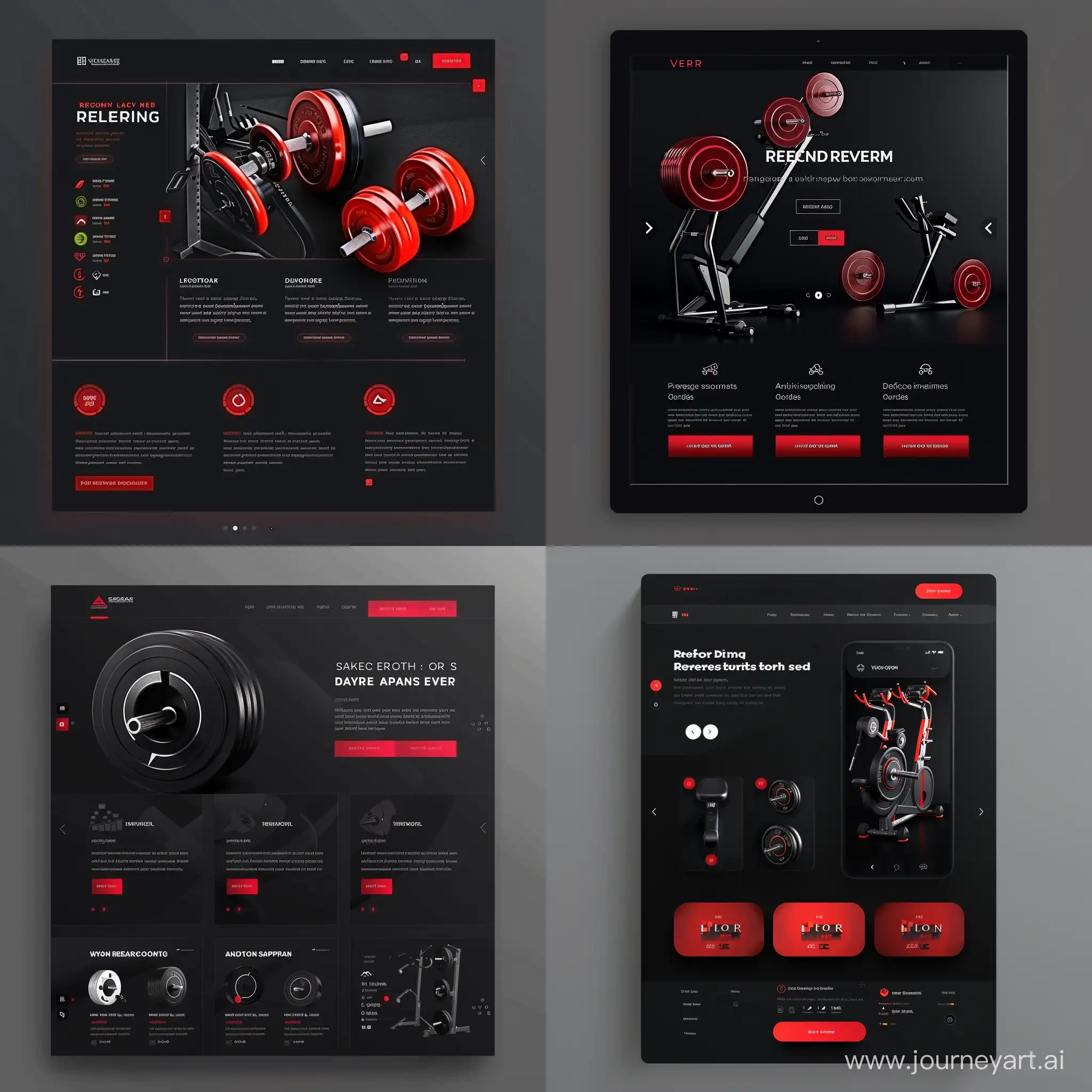 Create a dynamic gym website for the fitness enthusiast. With a sleek black background symbolizing resilience, accentuated with red buttons for vitality. Offer easy navigation to personalized plans, progress tracking, and community support.