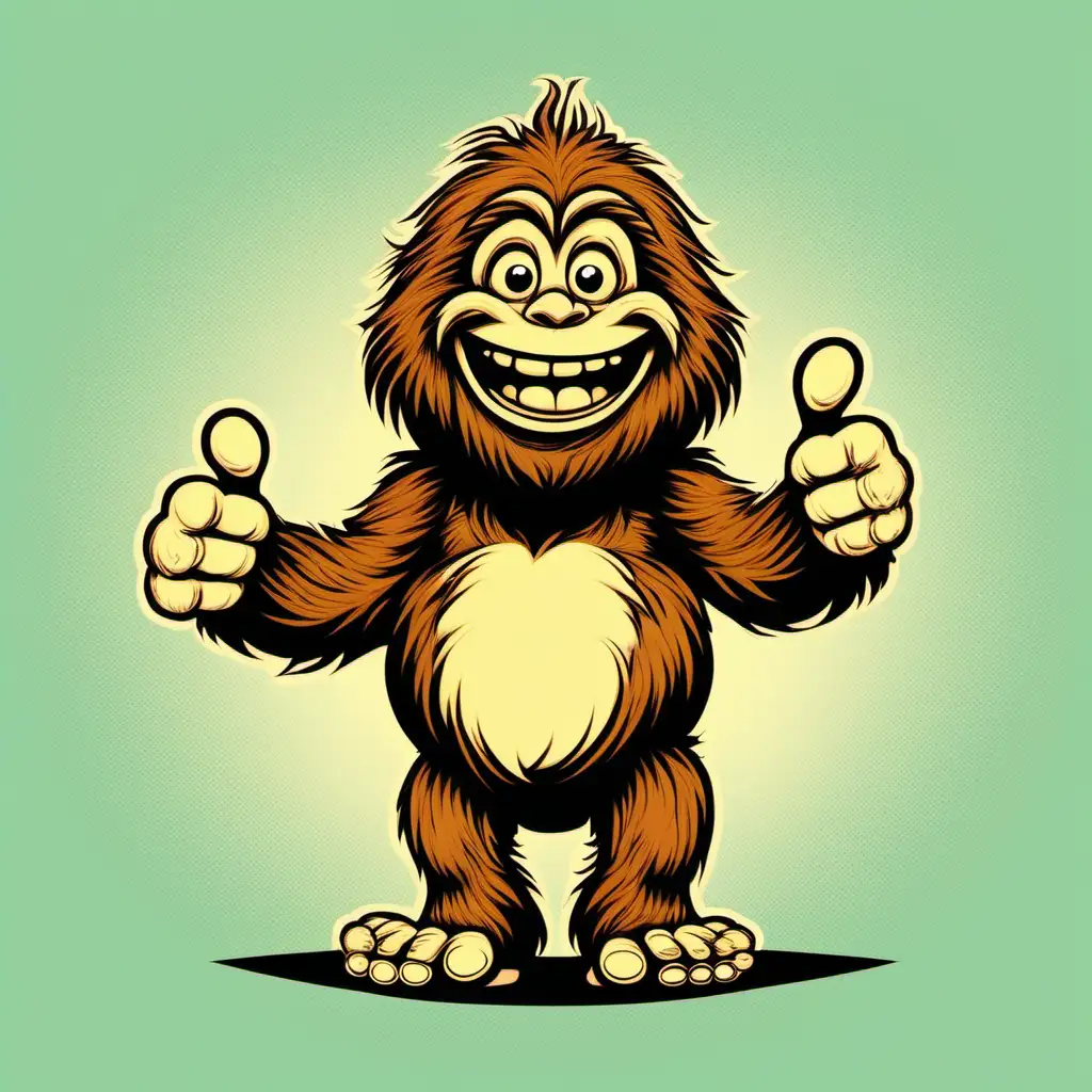 Cheerful Baby Bigfoot with Oversized Feet 70s Style Cartoon Drawing