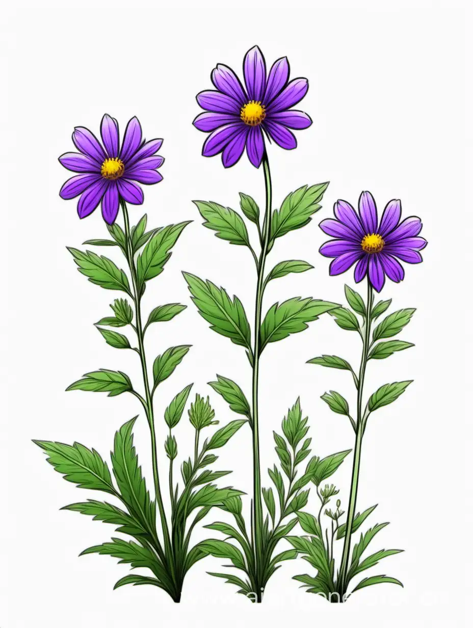 Elegant-Cluster-of-3-Purple-Wildflowers-in-Detailed-Line-Art