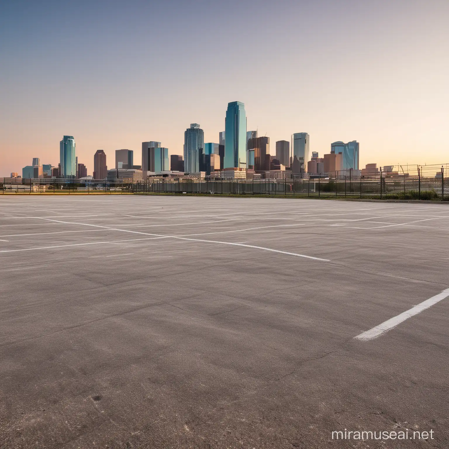 empty parking lot with Dallas Texas skyline in the background