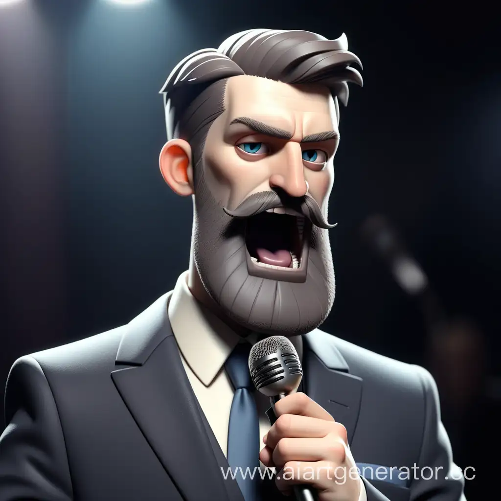 kind man in a suit, man with a microphone, bearded man