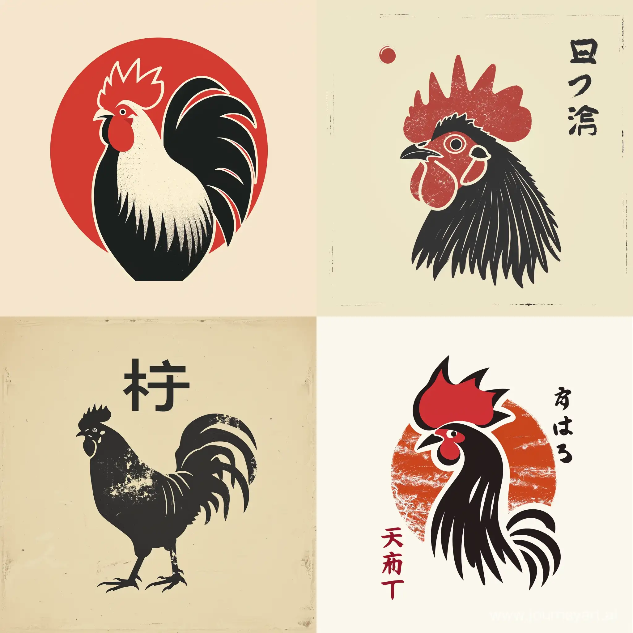 logo of a rooster, minimal, style of japanese book cover