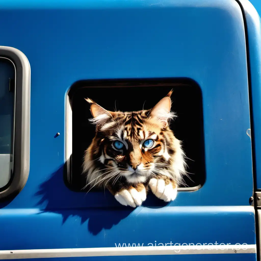 Curious-TigerStriped-Cat-Peeking-from-Truck-Window-on-Sunny-Day