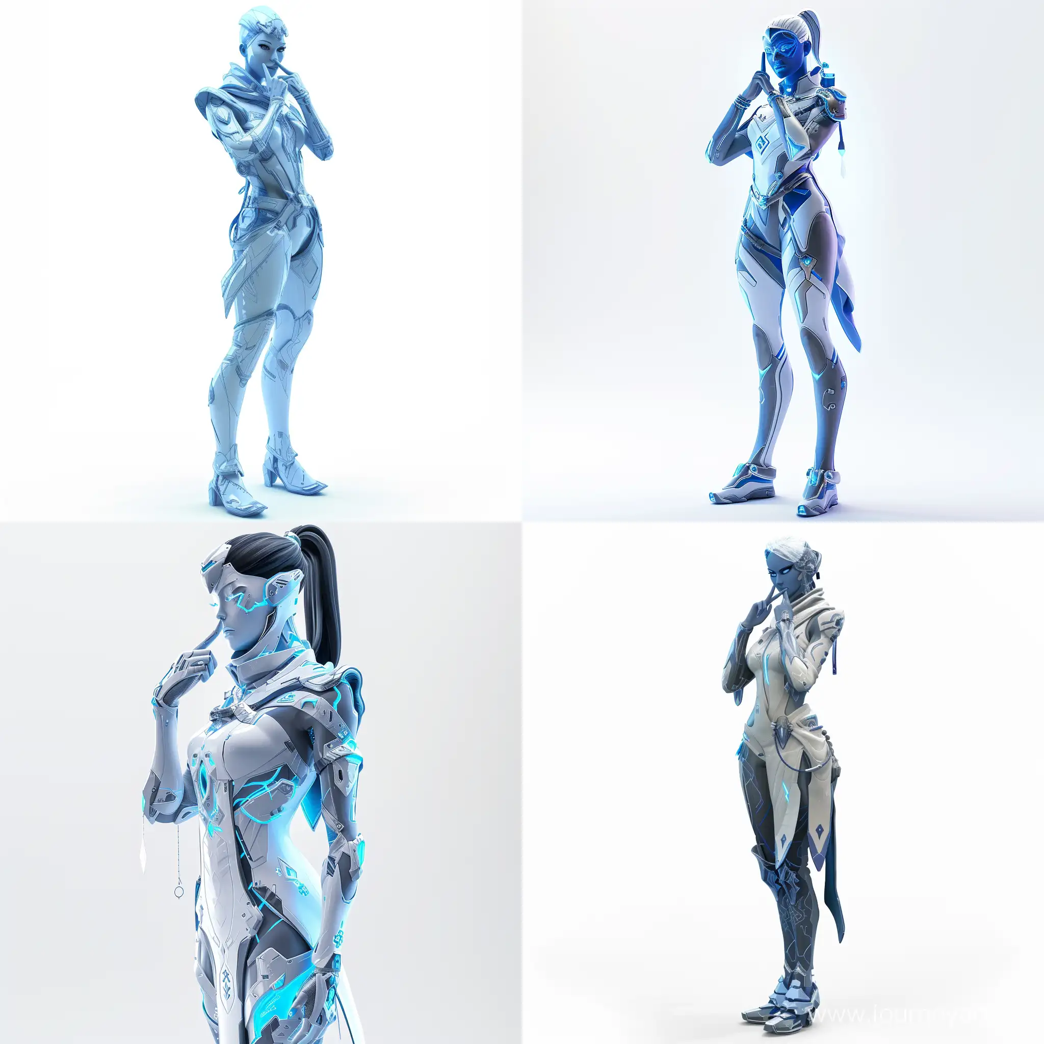 Futuristic-Female-Mage-in-Silent-Elegance-Blue-and-White-Magic-Art