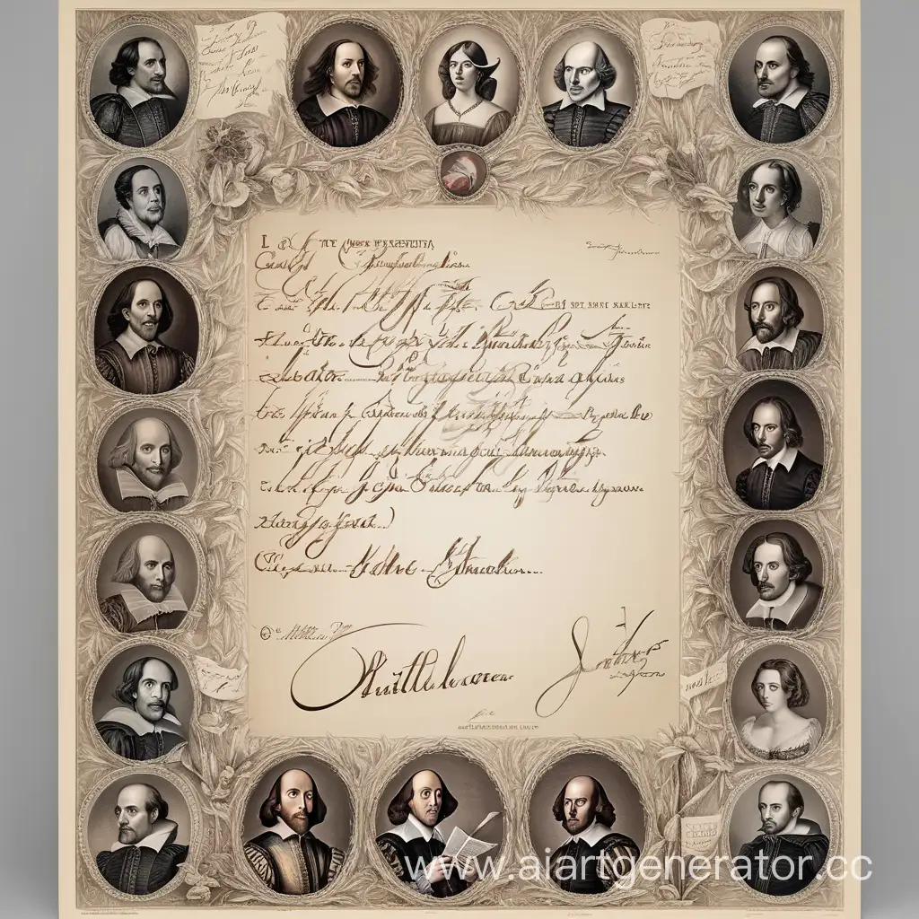 Vintage-Poster-of-Shakespeare-with-English-Signatures