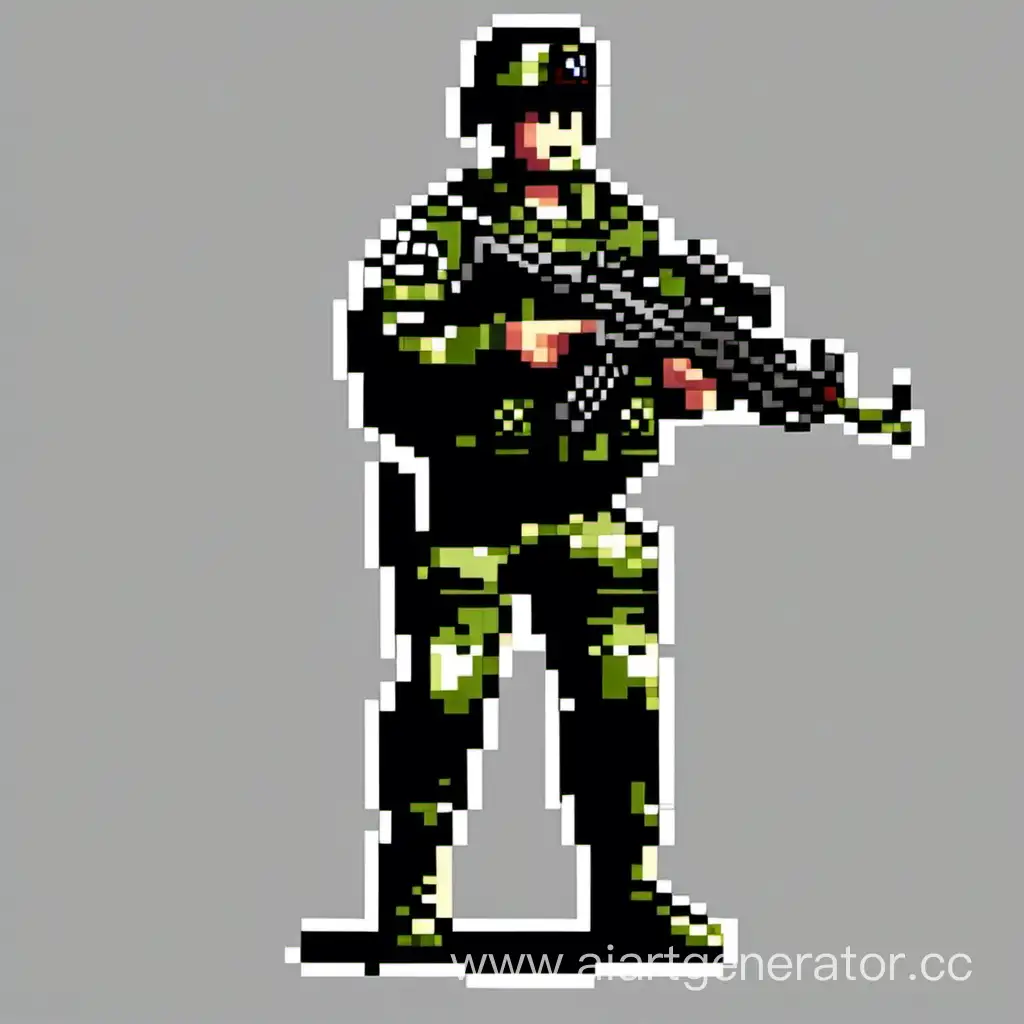 Пискельный рисунок, размером 40 на 79 пикселей в формате png, один военный в чёрной форме