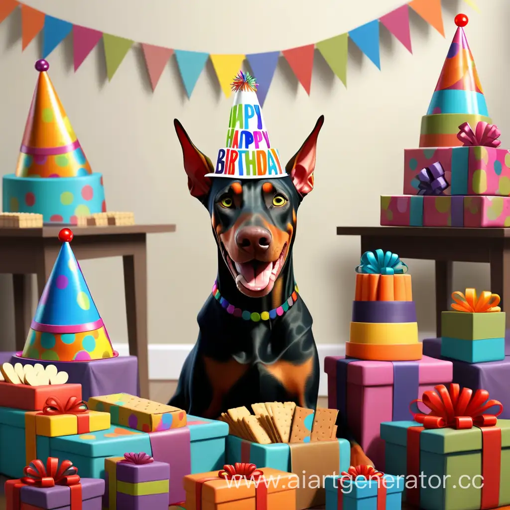 Joyful-Birthday-Celebration-with-Smiling-Doberman-and-Colorful-Festivities