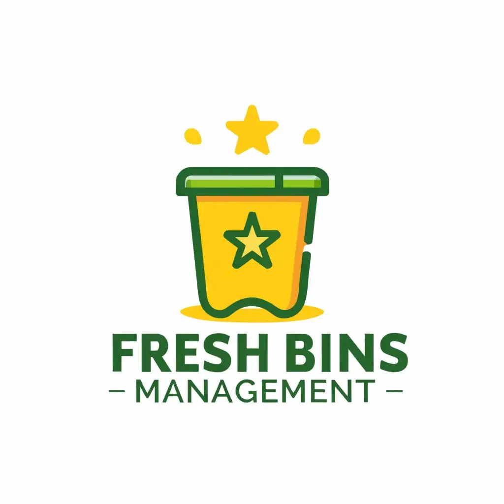 a logo design,with the text "Fresh Bins Management", main symbol:for my trash bin cleaning business and colors green and yellow,Moderate,clear background