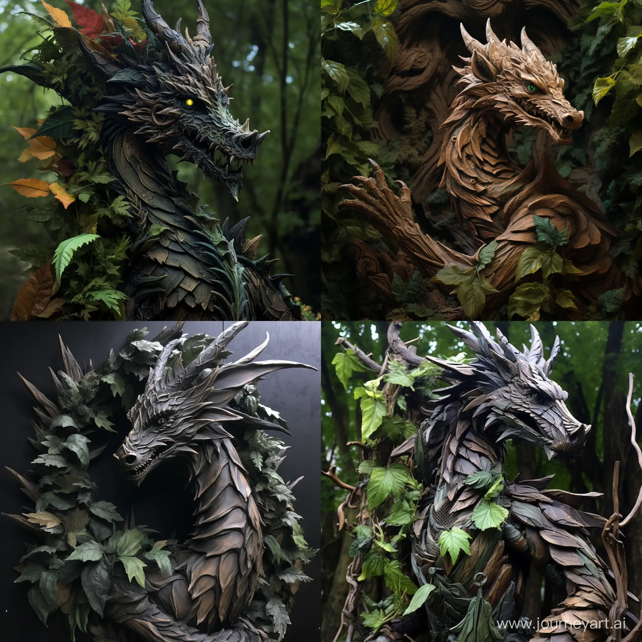 Majestic Gothic Dragon made of oak leaves