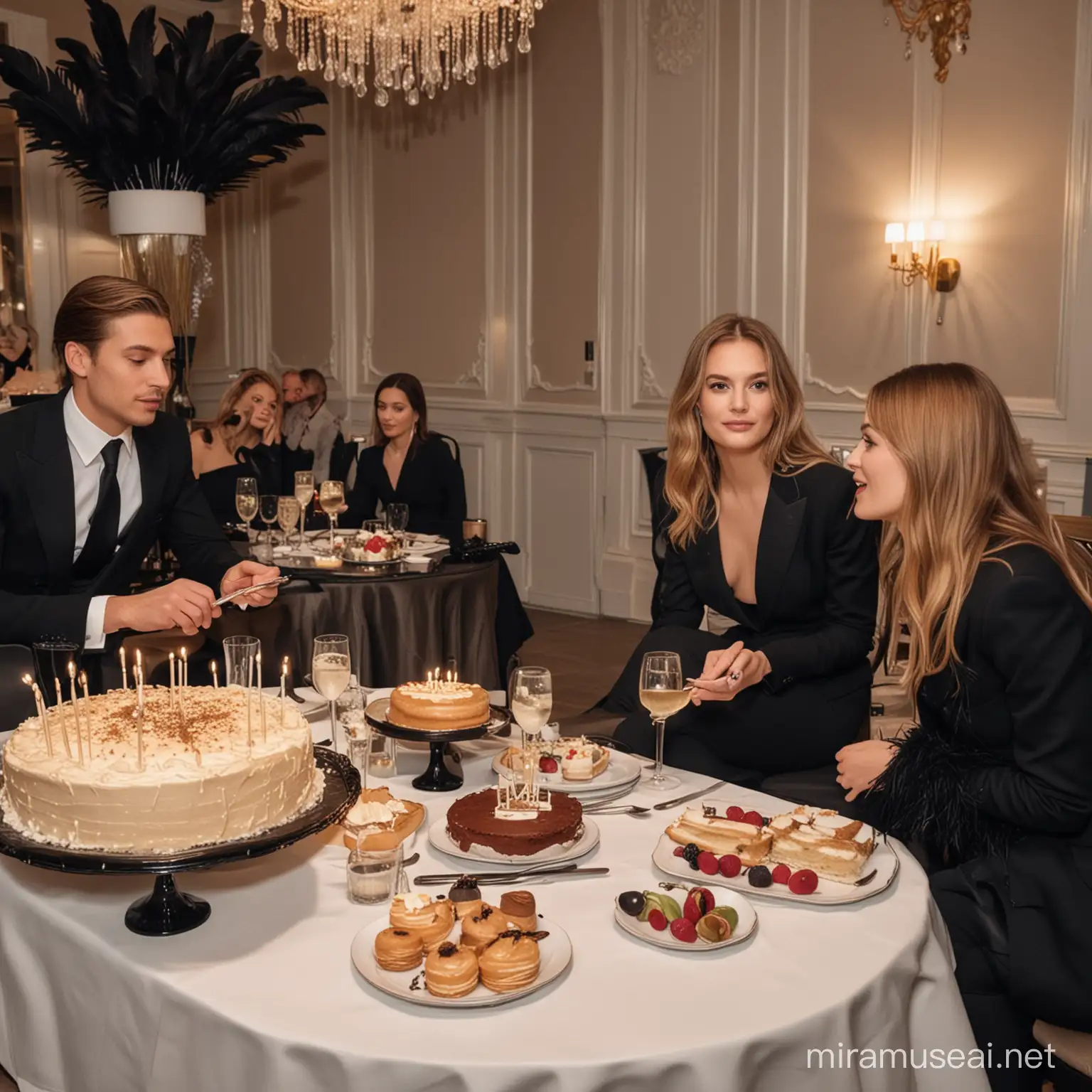 Stylish Woman Celebrating Birthday with Family in Upscale Restaurant