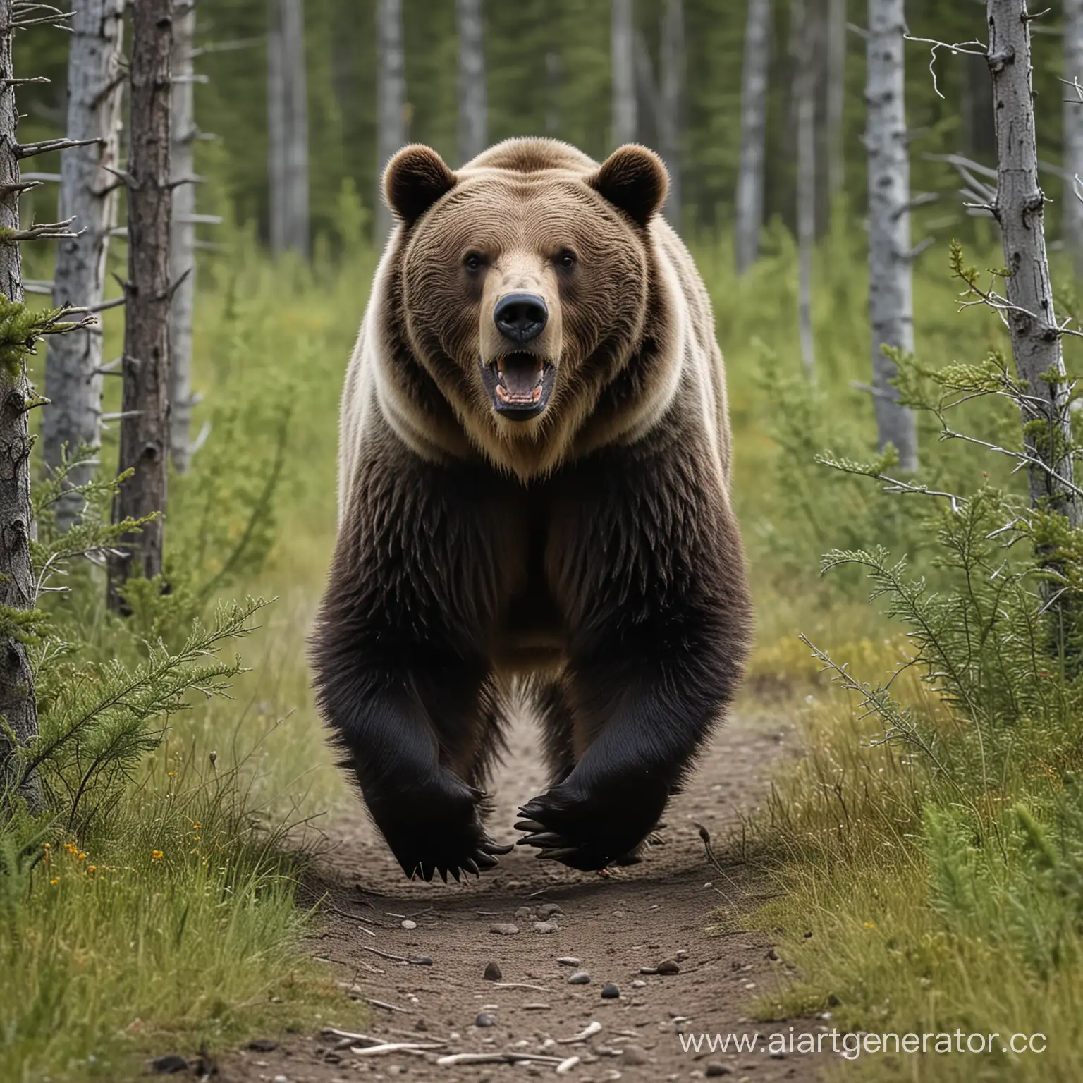 Grizzly-Bear-Roaming-Through-Taiga-Forest