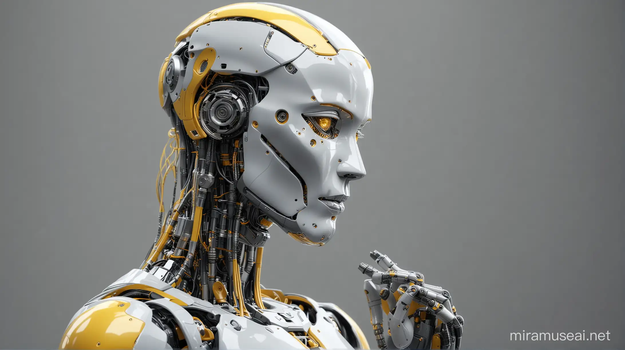 HyperRealistic AI Robot Marketing in Grey and Yellow