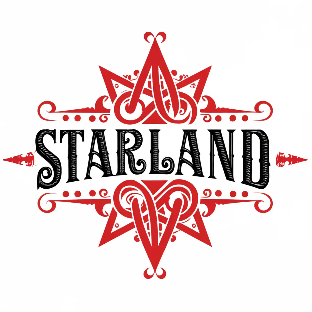 a logo design,with the text "Starland", main symbol:star red color and black,complex,be used in Restaurant industry,clear background