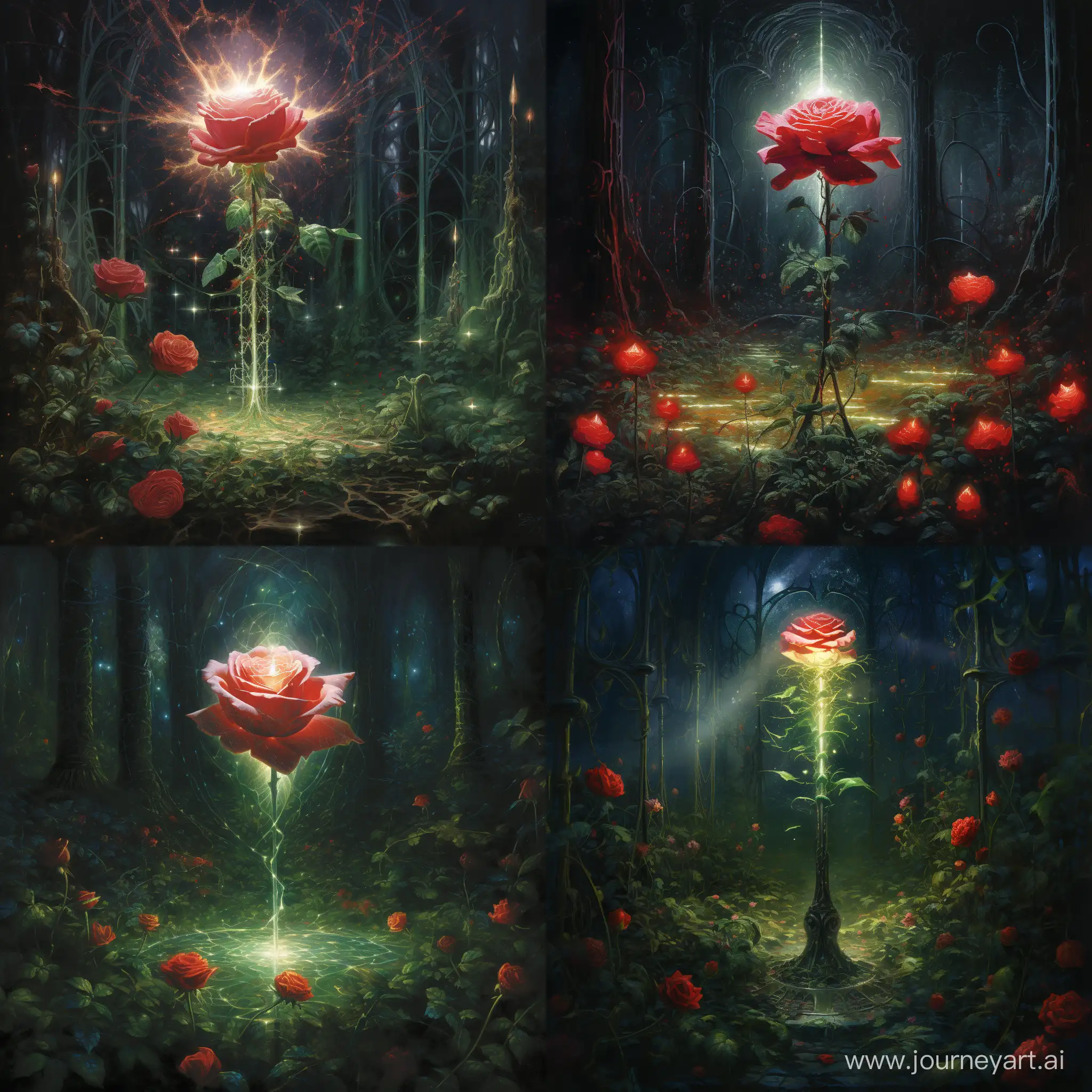 Enchanting-Crimson-Rose-Illuminated-in-a-Dark-Garden