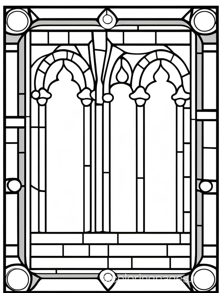 simple rectangular stained glass window, Coloring Page, black and white, line art, white background, Simplicity, Ample White Space. The background of the coloring page is plain white to make it easy for young children to color within the lines. The outlines of all the subjects are easy to distinguish, making it simple for kids to color without too much difficulty