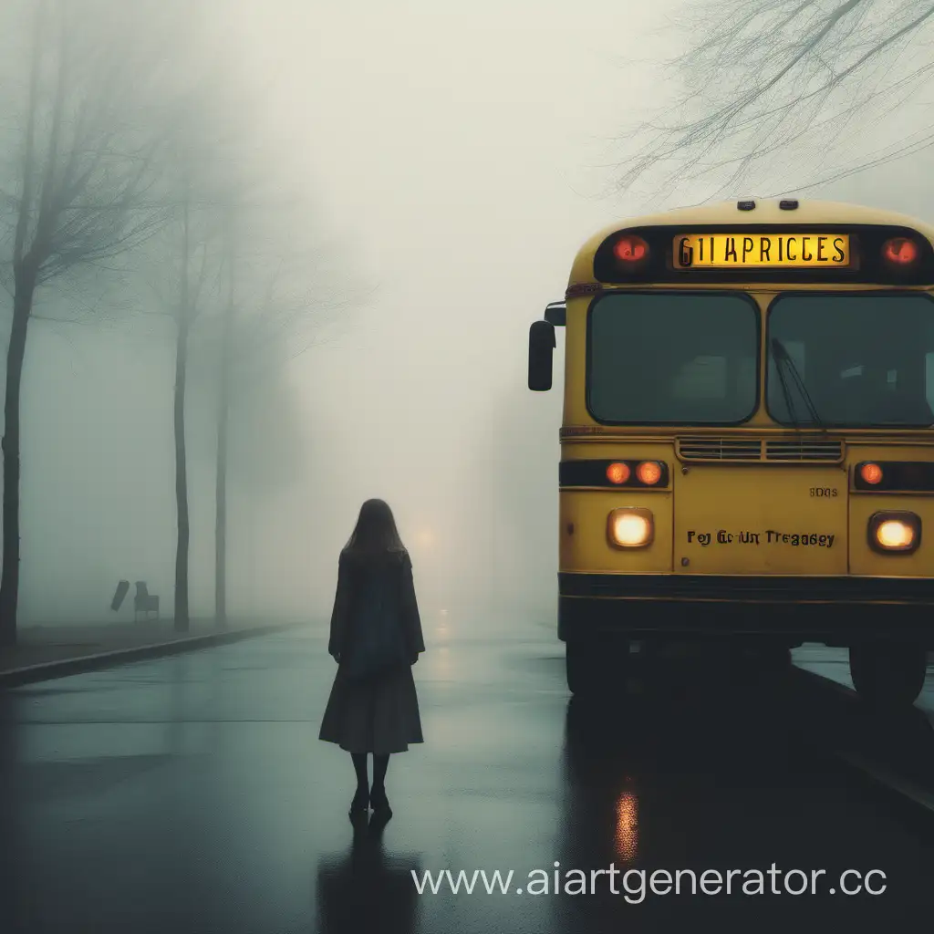 Девушка подходит к автобусу, туман, трагедия