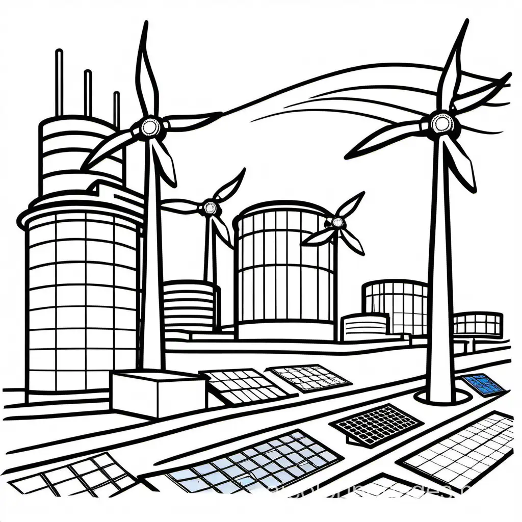 nuclear power plant wind turbine and solar panel

, Coloring Page, black and white, line art, white background, Simplicity, Ample White Space. The background of the coloring page is plain white to make it easy for young children to color within the lines. The outlines of all the subjects are easy to distinguish, making it simple for kids to color without too much difficulty