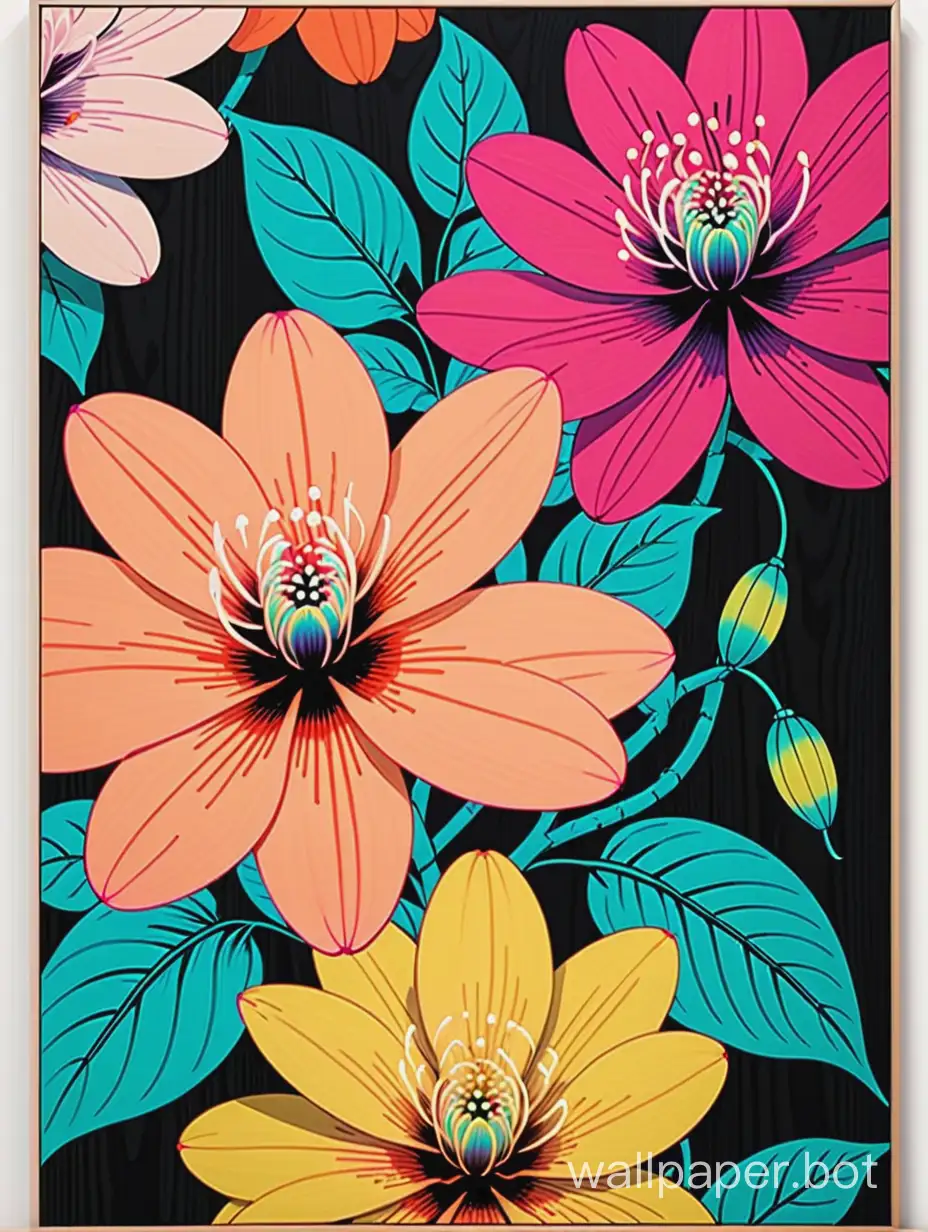 Neon-Ukiyoe-Wood-Print-with-Colorful-Flower-Patterns