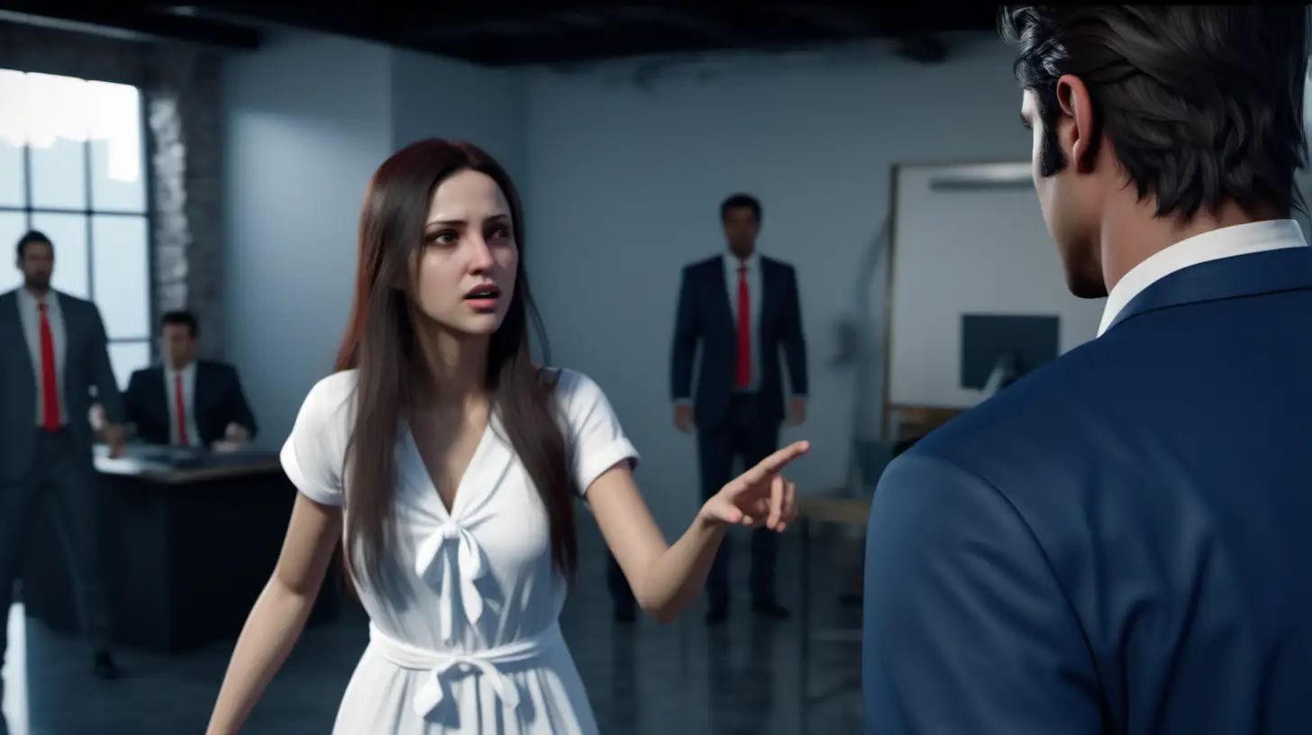 /imagine prompt: Realistic, Cinematic, personality: [a pretty girl with long 
brunette hair flowing over shoulders in a casual white dress arguing with a clean shaven businessman in a blue suit and red tie

] unreal engine, hyper real --q 2 --v 5.2 --ar 16:9
