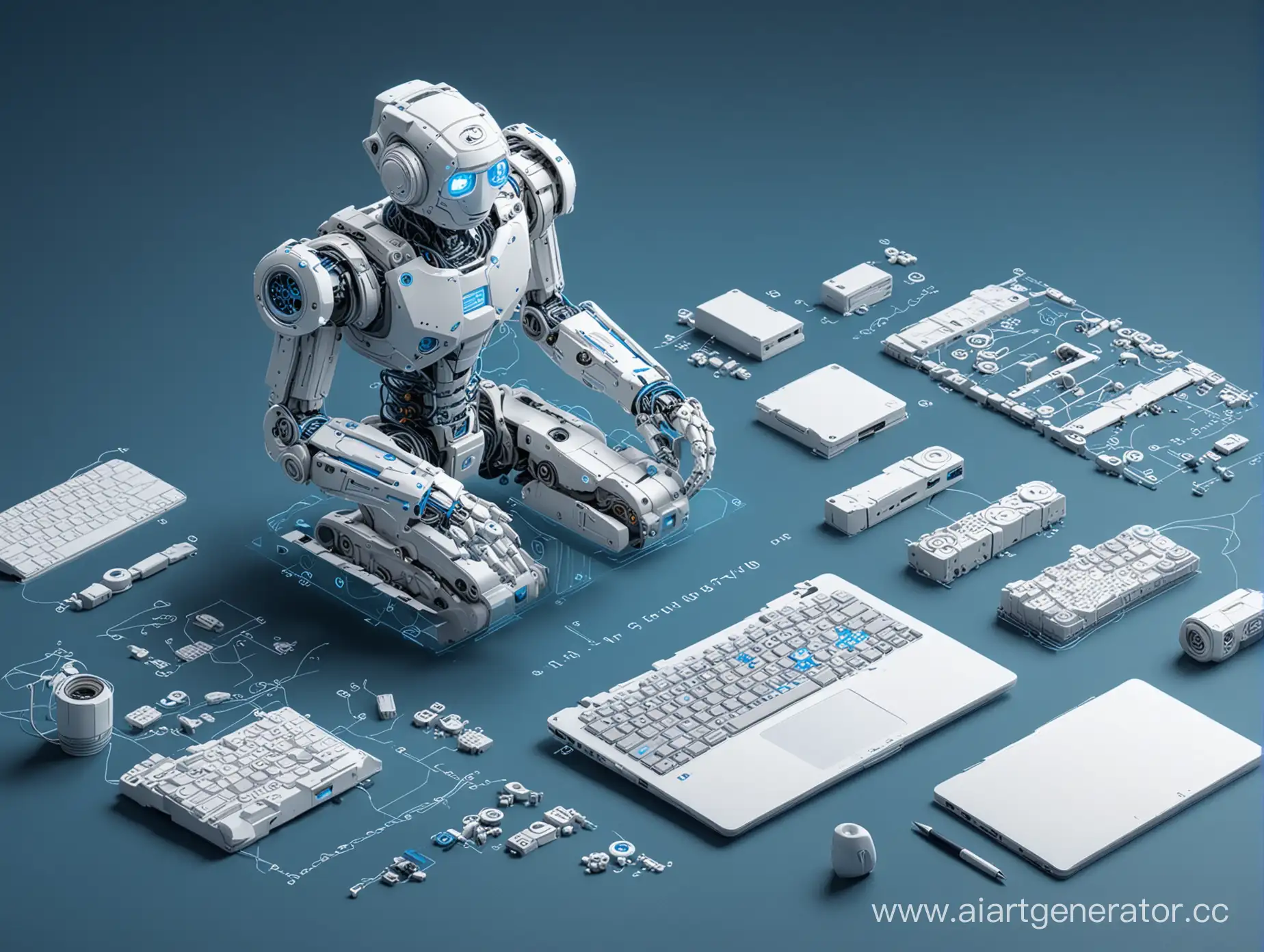 Computer-School-Course-White-Laptop-and-Robot-Tech-Details-on-Blue-Background