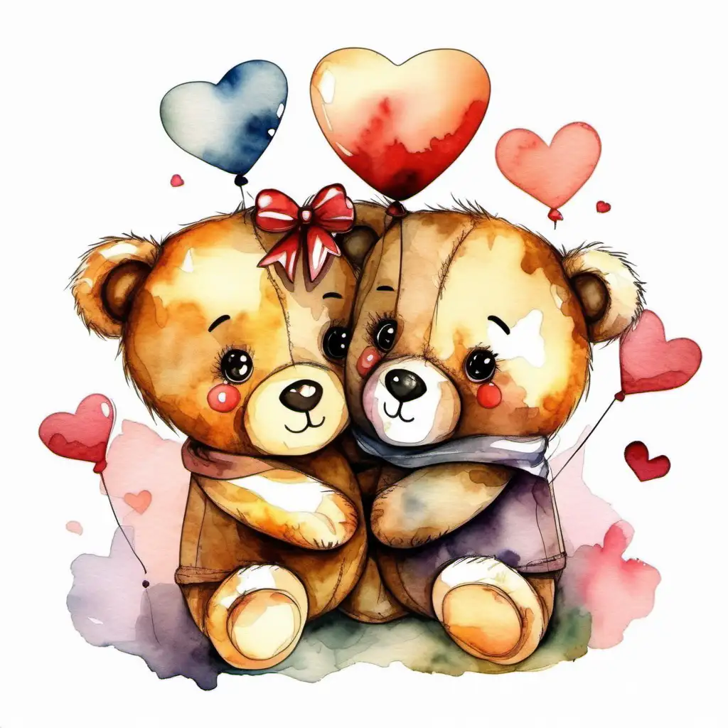 Adorable-Cartoon-Teddy-Bears-in-Love-Watercolor-Art