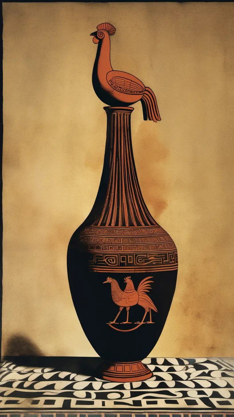 Ancient Greek Vase with Quirky Rubber Chicken