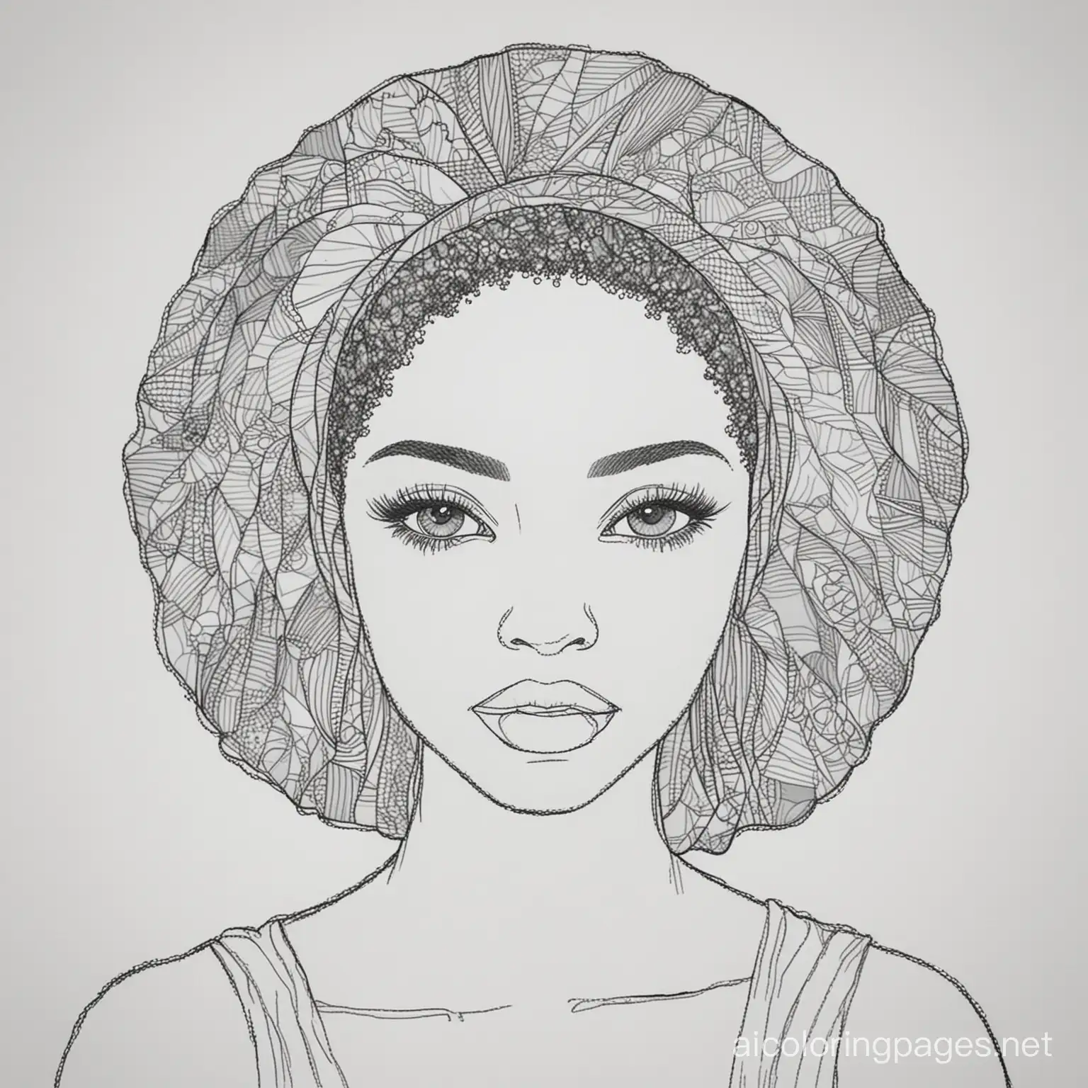beautiful african american women, Coloring Page, black and white, line art, white background, Simplicity, Ample White Space. The background of the coloring page is plain white to make it easy for young children to color within the lines. The outlines of all the subjects are easy to distinguish, making it simple for kids to color without too much difficulty