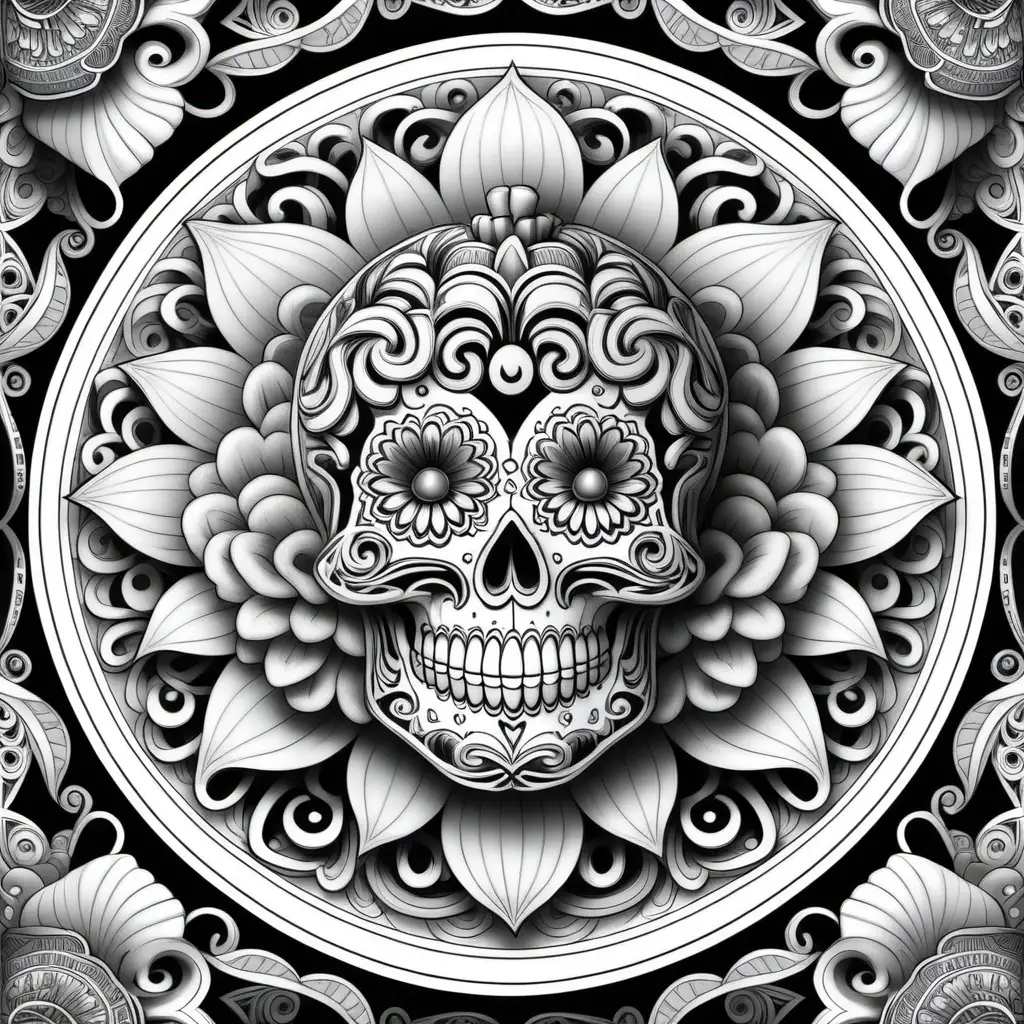 Black And White Filigree Skull Print