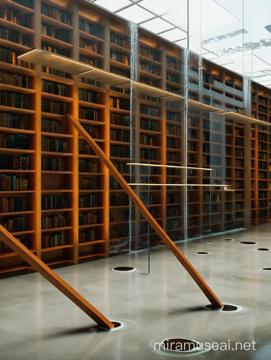 Enigmatic Library Concrete Volumes Amidst a Sea of Books