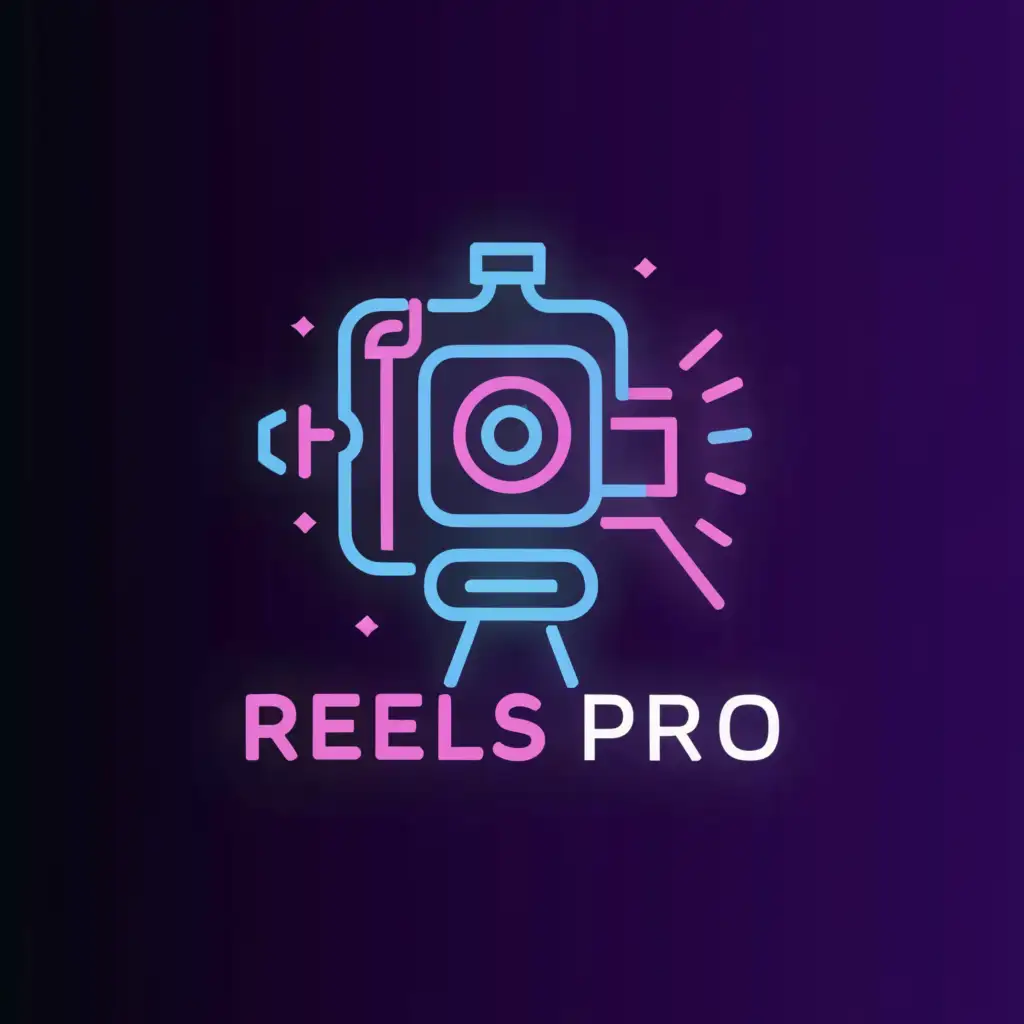 a logo design,with the text "Reels Pro", main symbol:interactive camera mounting in neon style,complex,be used in Internet industry,clear background