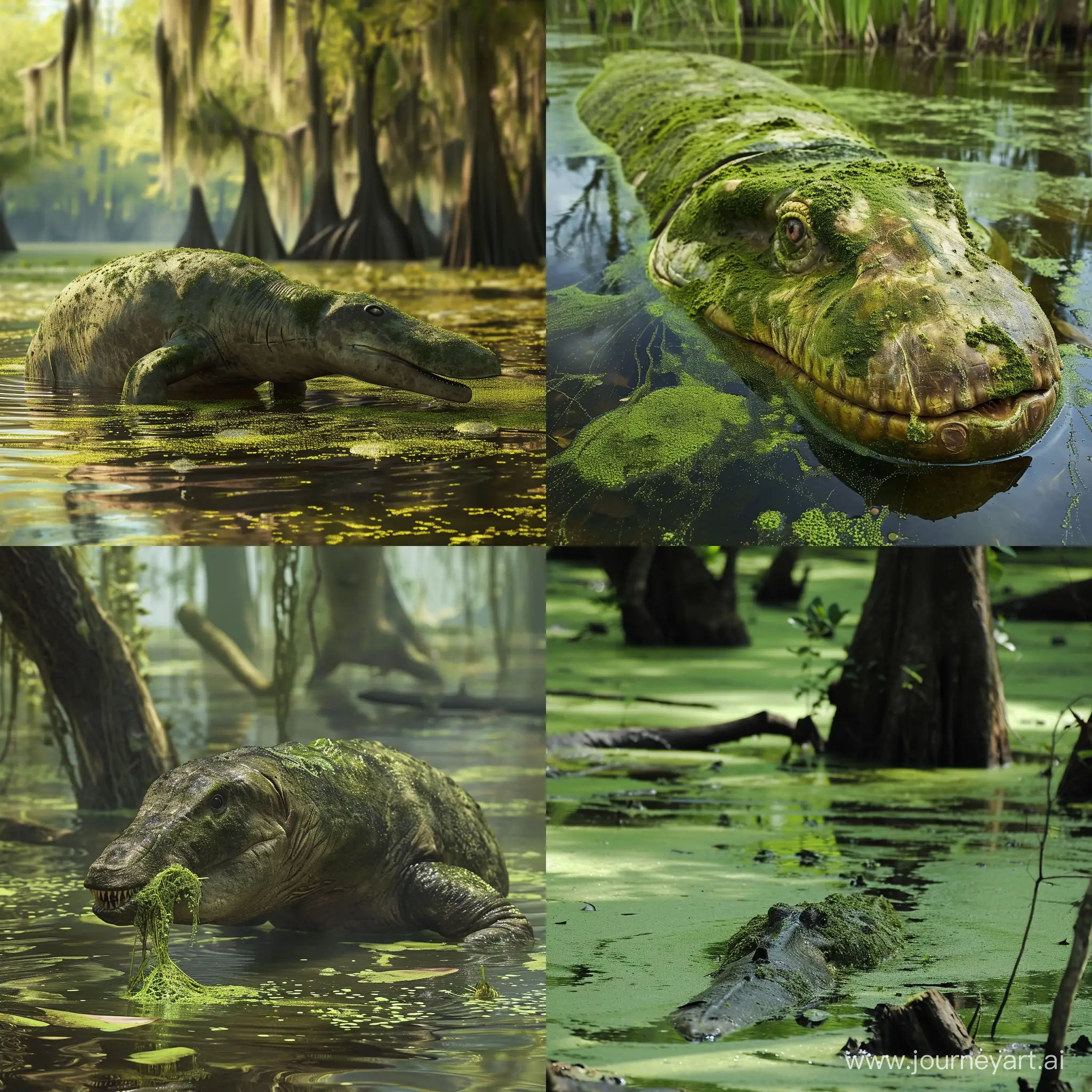 Platypelodon-Feeding-on-Algae-in-Swamp