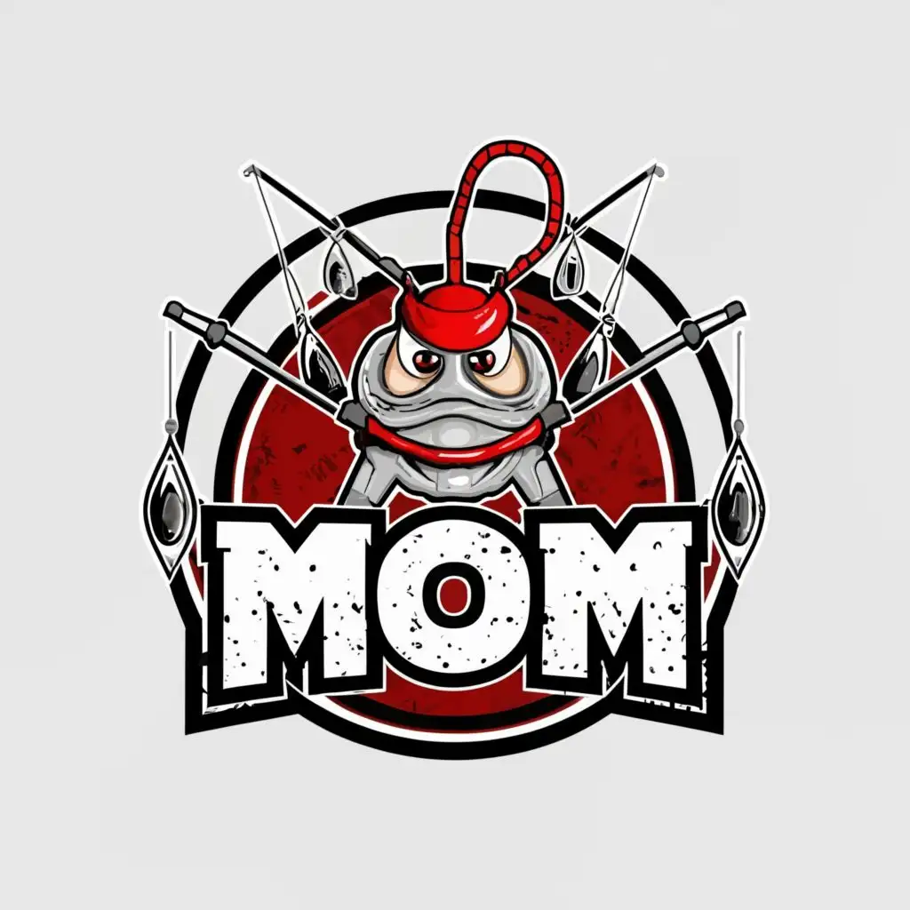 logo, design a logo vector t-shirt with a fishing bobber white background, Contour, Vector, crisp image, no words,  ultra  Detailed image ,  ultra sharp narrow black outlined image, no jagged edges,  vibrant colors, Large Image, with the Text "MOM"    typography,, with the text ".", typography
