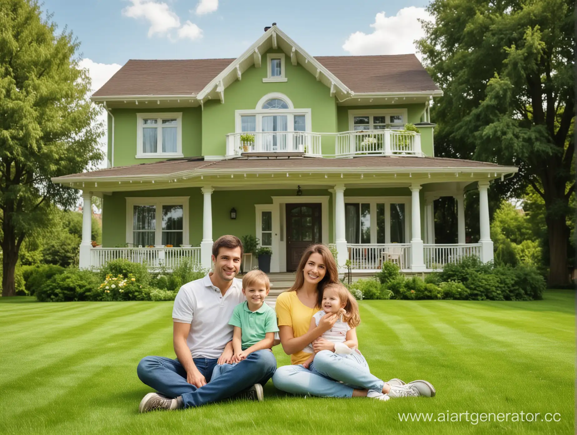Happy-Family-Enjoying-Time-Together-in-Their-Spacious-Green-Garden-Home