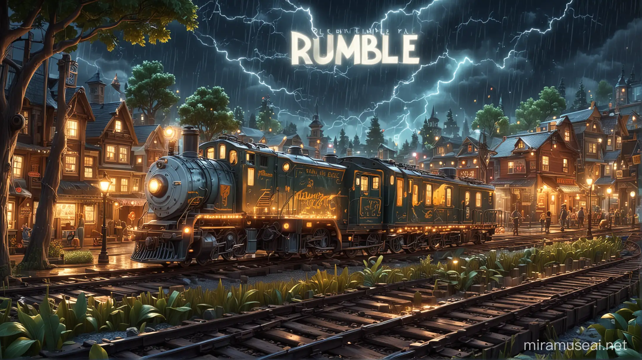 Cartoon City Night Scene with Lightning Storm and RUMBLE PLAYZ