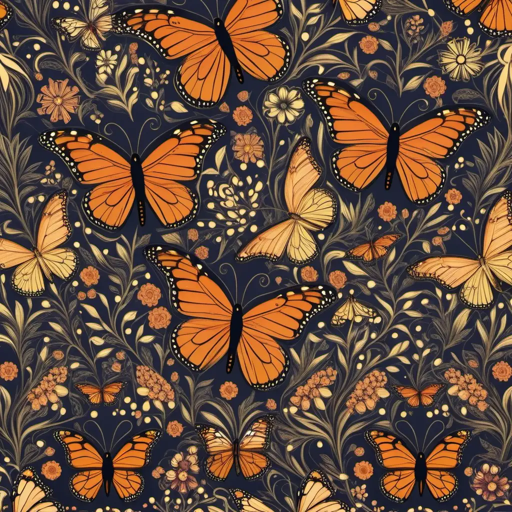 Whimsical monarch butterfly floral pattern