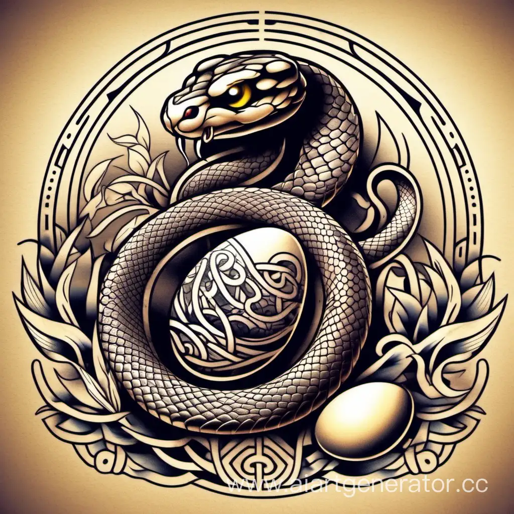 Eastern-Style-Snake-Tattoo-with-Egg