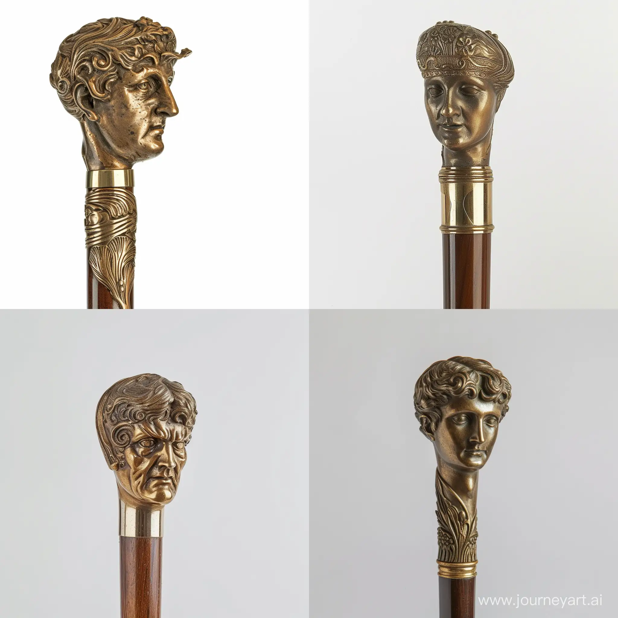 antique nineteenth-century cane in the Art Nouveau style, the head of the cane is made of brass, hd, detailed

