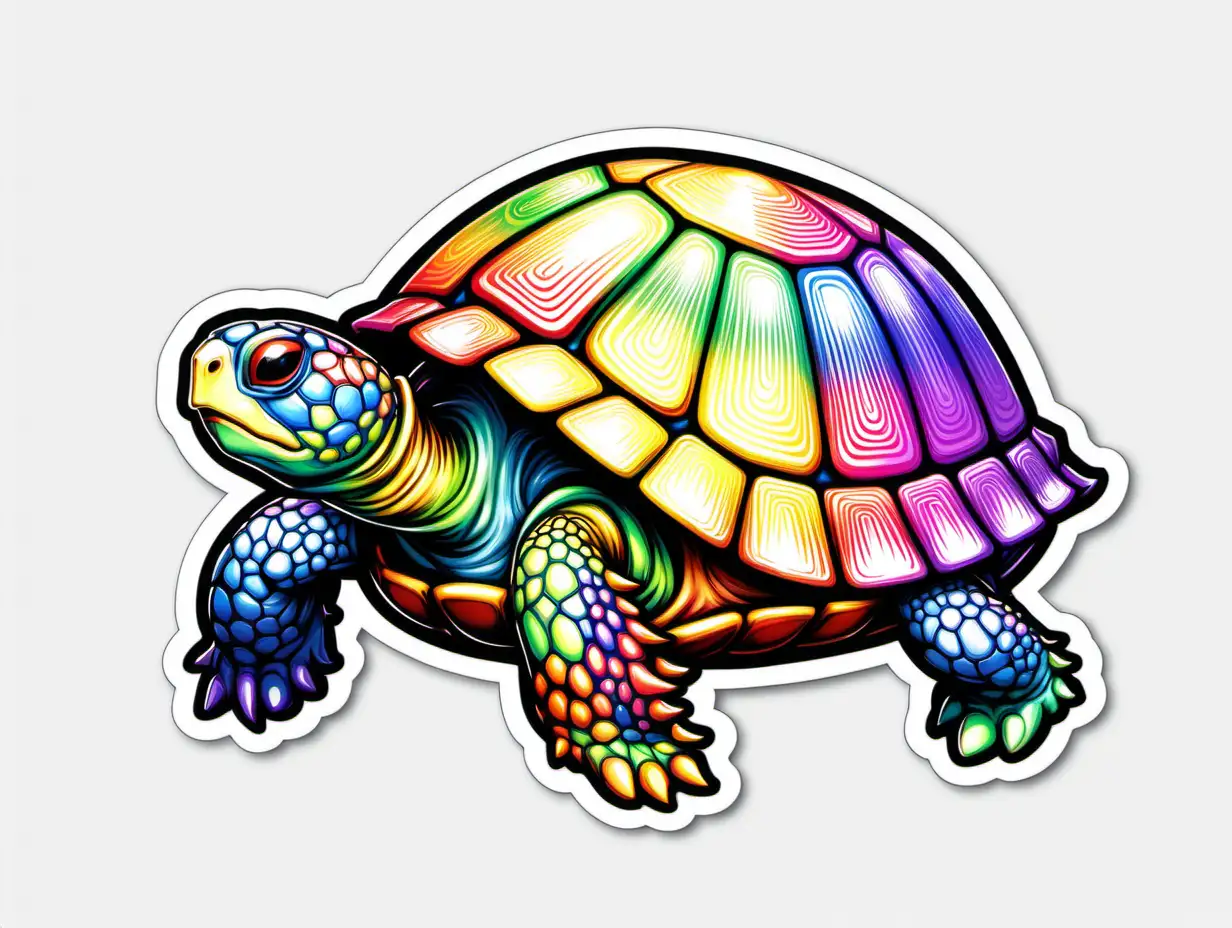 Playful Rainbow Turtle Sticker with Bright Colors on White Background