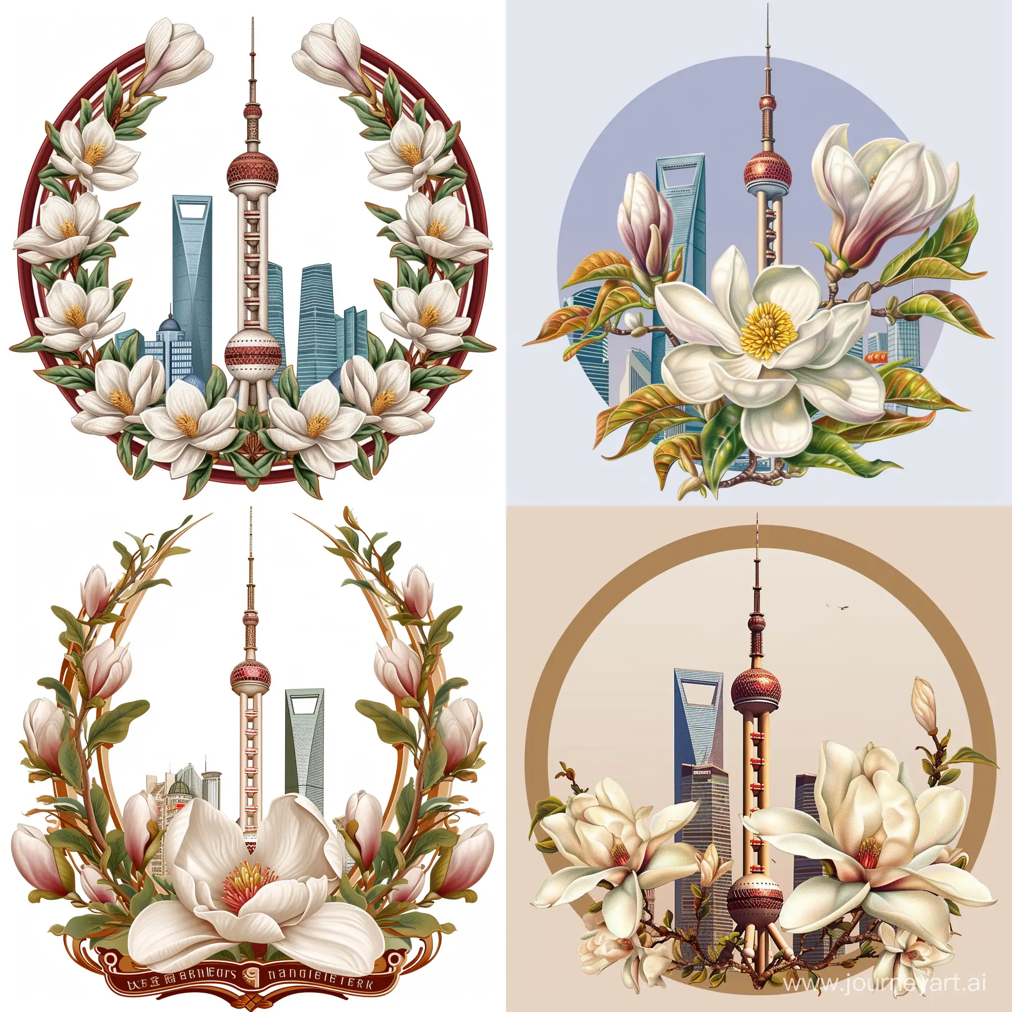 shanghai Oriental Pearl Tower between the Magnolia denudata, car emblem design